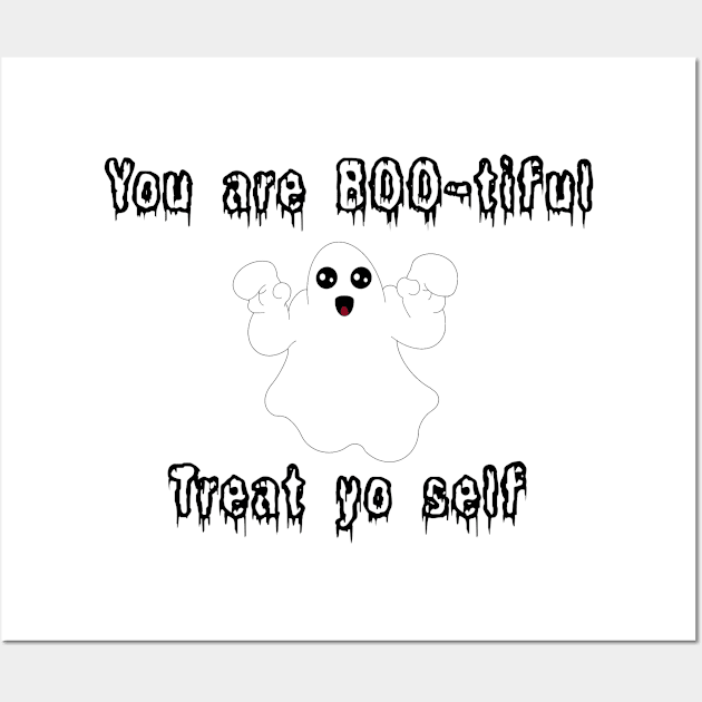 Halloween Ghost You Are BOO-tiful, treat yo’ self! Black Colour Wall Art by CrossingMolly